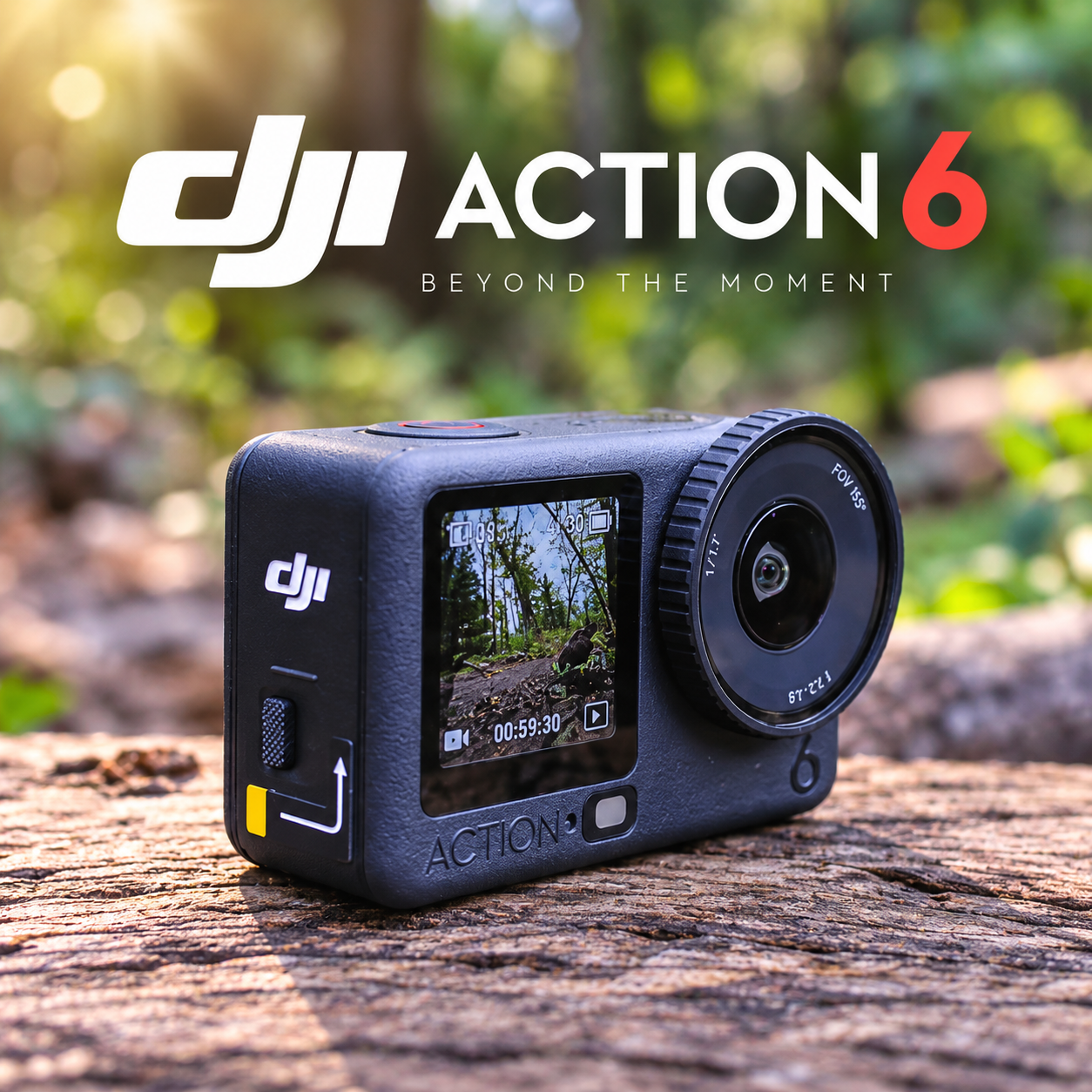 User-provided DJI Osmo Action 6 promotional image showing a camera outdoors