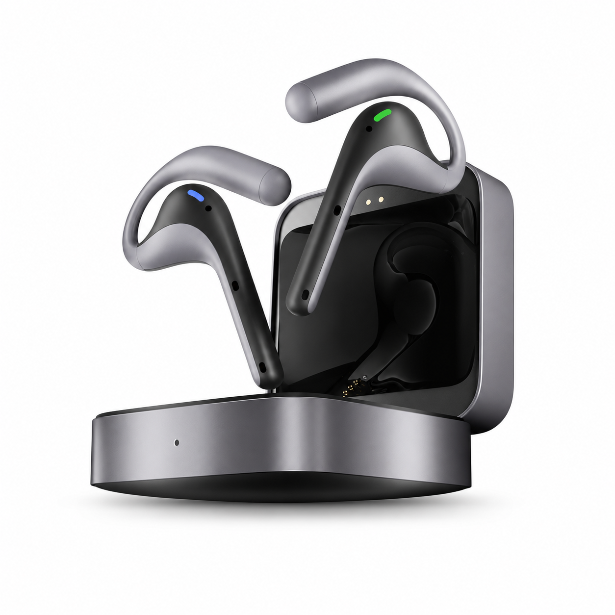 Timekettle W4 Pro open-ear interpreter earbuds lifting from their charging case